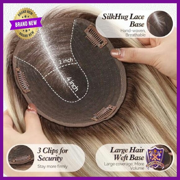 14 Inch Real Human Hair Topper, 60g, Swiss Silk Base, No Bangs
